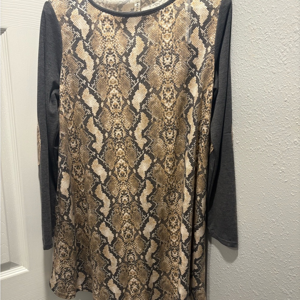 Emerald Tan and Brown Long Sleeve Dress